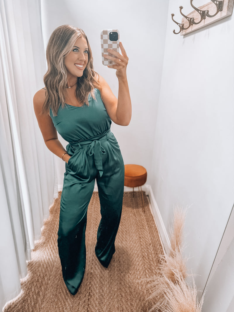 Cami Satin Jumpsuit | Hunter Green