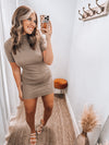 Mock Neck Sweater Dress | Taupe