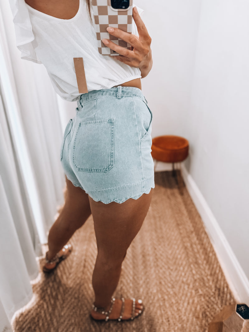 Scallop Denim Shorts