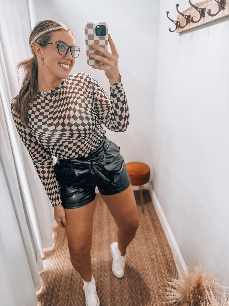 Checkerboard Print Mesh Top