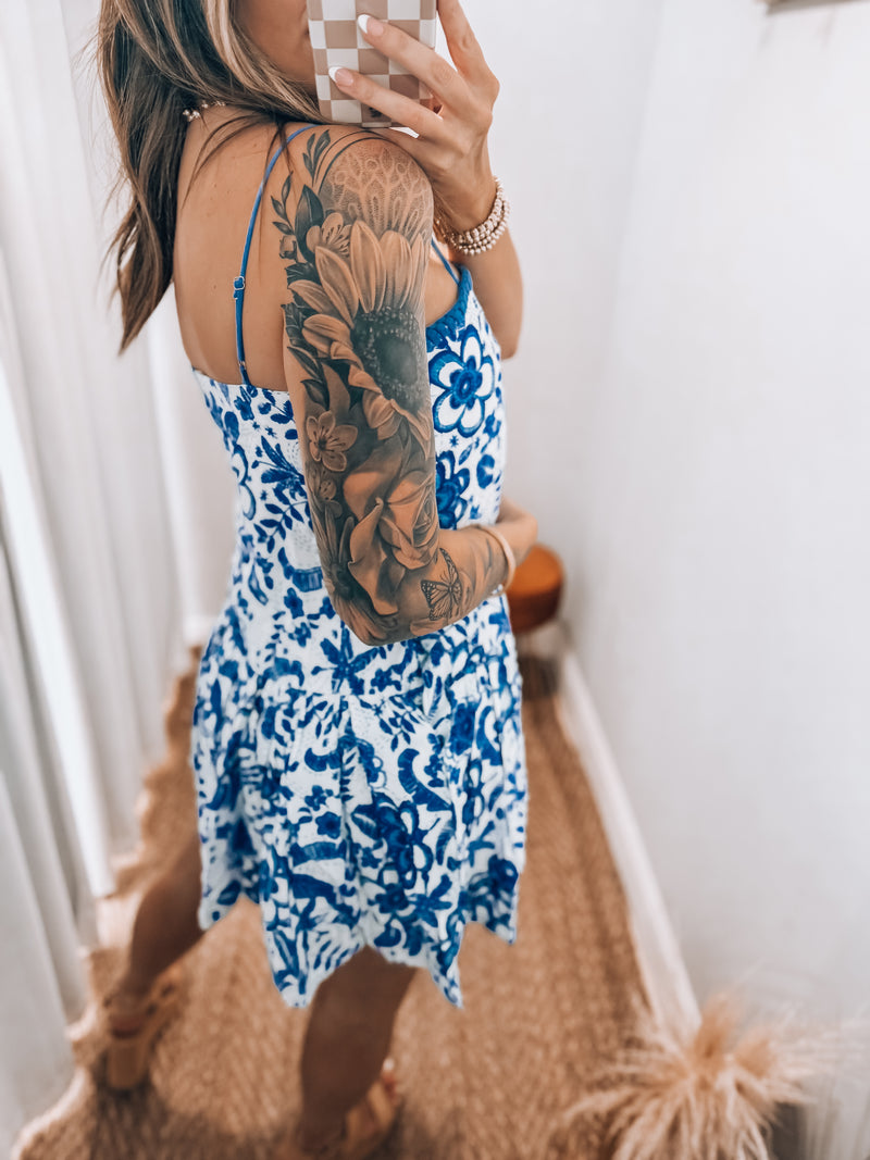 Tropical Blue Mini Dress