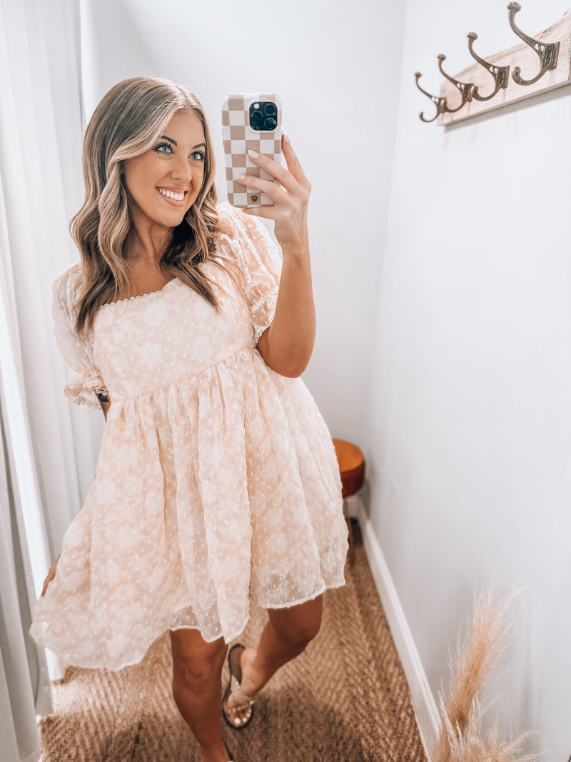 Peach Floral Chiffon Dress