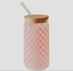 Pink Checkered Glass Cup