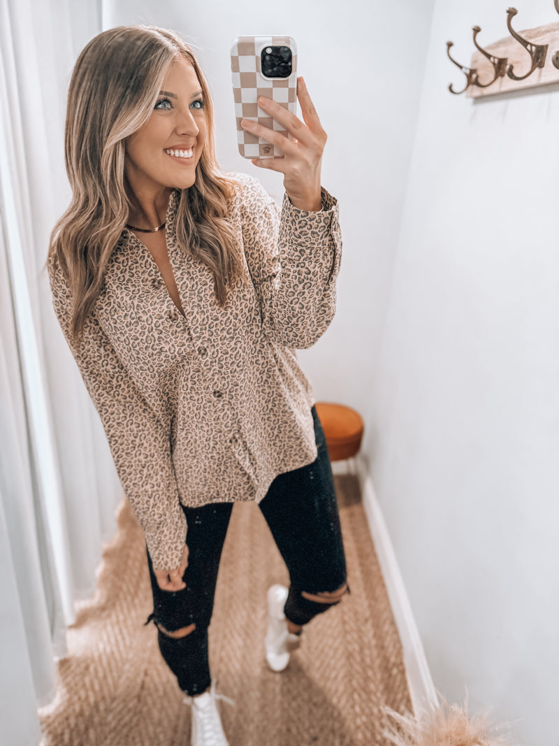 Leopard Button Up Top