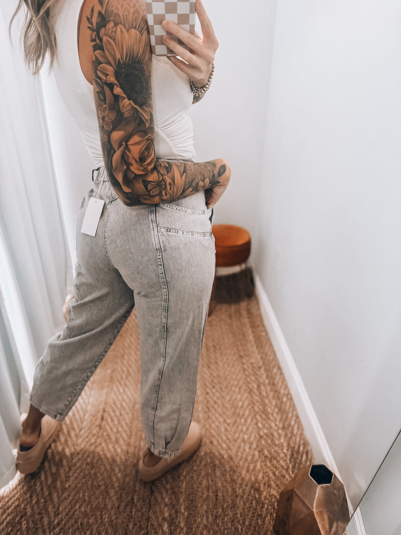 Olive Acid Wash Barrel Jeans