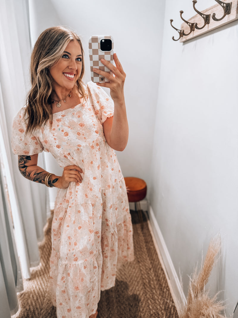 Floral Pattern Puff Sleeve Maxi Dress