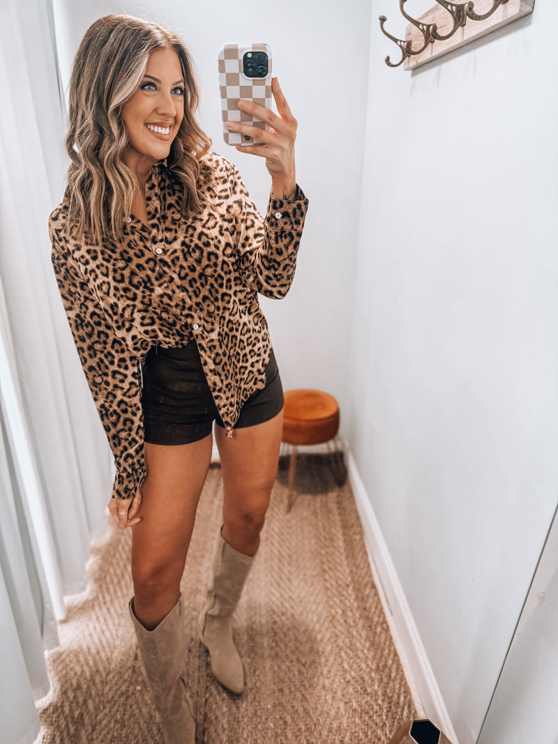 Taupe Leopard Button Up