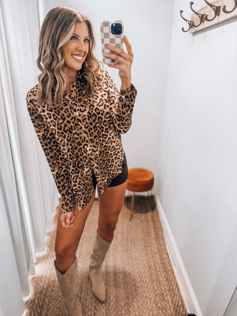 Taupe Leopard Button Up